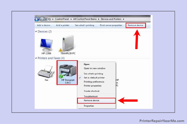Remove Printer-printer offline windows 10