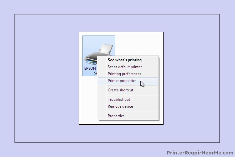 Click on the properties- Epson printer offline